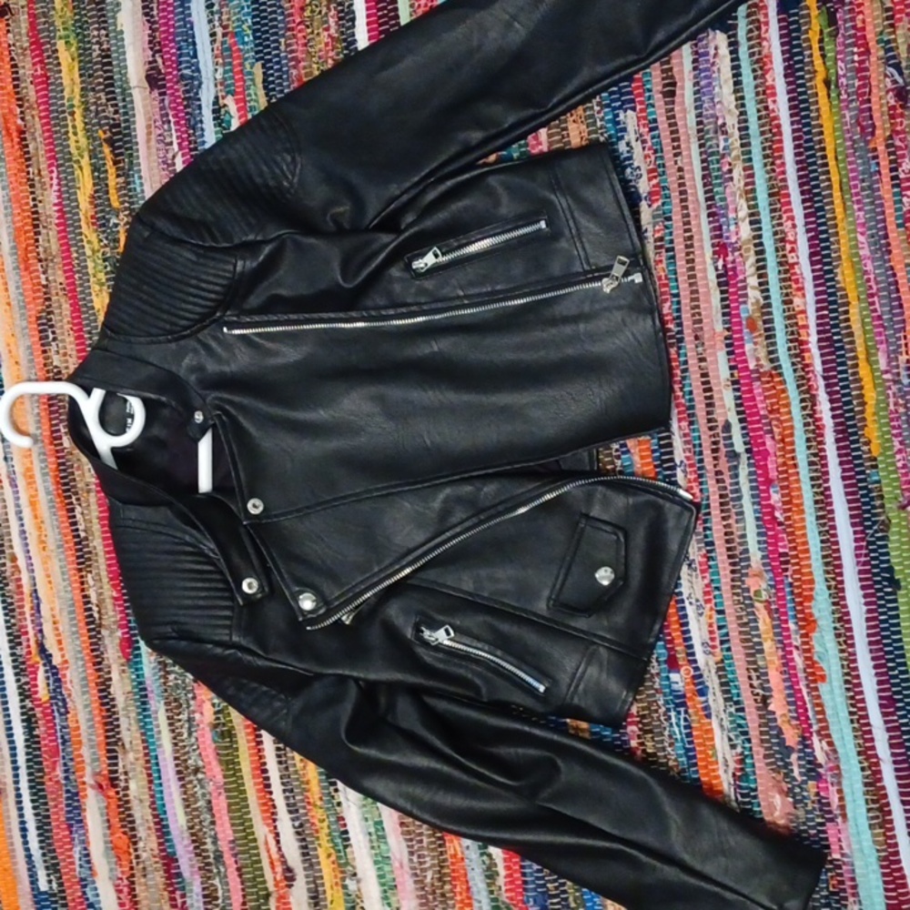 Black leather moto  crop jacket